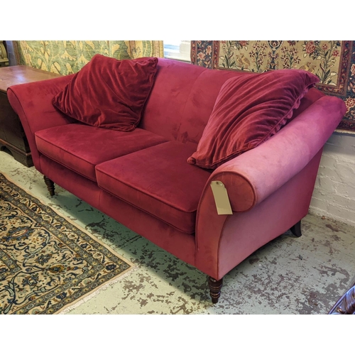 526 - SOFA, 95cm x 200cm, red fabric upholstered.