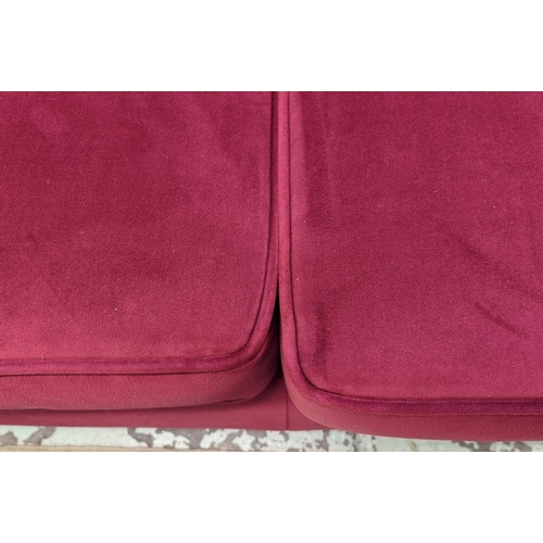 526 - SOFA, 95cm x 200cm, red fabric upholstered.