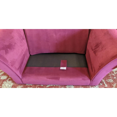 527 - ARMCHAIR, 95cm x 145cm, red fabric upholstered.