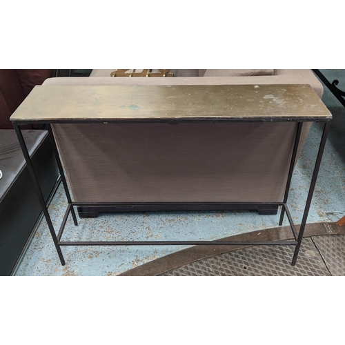 532 - CONSOLE TABLE, 99cm x 25cm x 71cm, bronzed metal top.