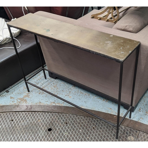 532 - CONSOLE TABLE, 99cm x 25cm x 71cm, bronzed metal top.