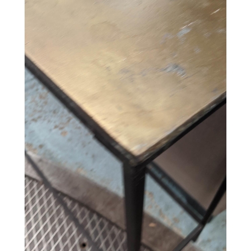 532 - CONSOLE TABLE, 99cm x 25cm x 71cm, bronzed metal top.