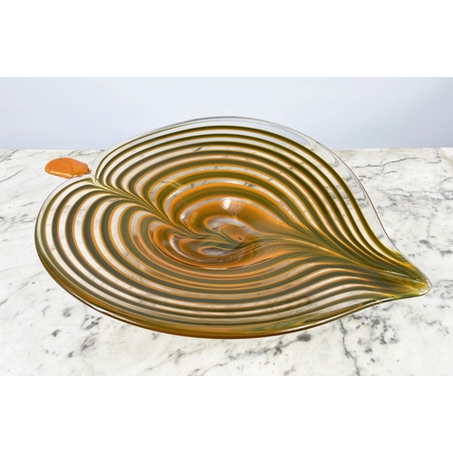 7 - MURANO 1960'S CENTREPIECE IN THE FORM OF A LEAF, yellow and green, a Murano vase elongated and a Mur... 