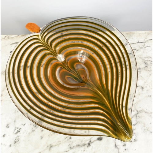 7 - MURANO 1960'S CENTREPIECE IN THE FORM OF A LEAF, yellow and green, a Murano vase elongated and a Mur... 