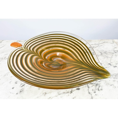 7 - MURANO 1960'S CENTREPIECE IN THE FORM OF A LEAF, yellow and green, a Murano vase elongated and a Mur... 