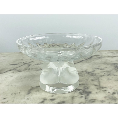 9 - LALIQUE NOGENT CRYSTAL BOWL, a Honfleur Lalique bowl and an Anemone Lalique crystal candlestick. (3)