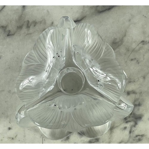 9 - LALIQUE NOGENT CRYSTAL BOWL, a Honfleur Lalique bowl and an Anemone Lalique crystal candlestick. (3)
