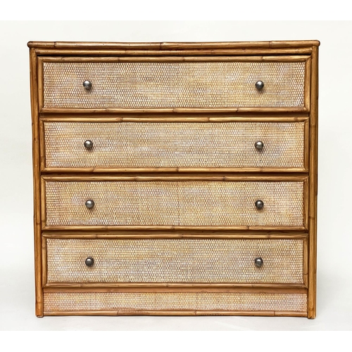 90 - BAMBOO CHEST, 94cm W x 45cm D x 91cm H, bamboo framed and cane panelled, with four long drawers.