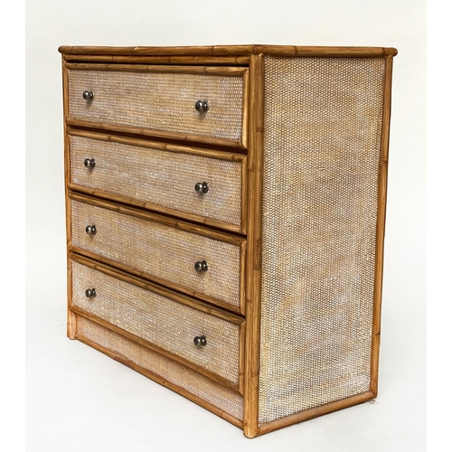 90 - BAMBOO CHEST, 94cm W x 45cm D x 91cm H, bamboo framed and cane panelled, with four long drawers.