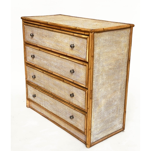 90 - BAMBOO CHEST, 94cm W x 45cm D x 91cm H, bamboo framed and cane panelled, with four long drawers.