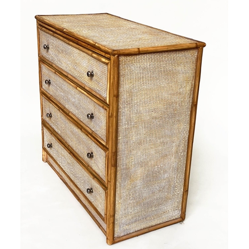 90 - BAMBOO CHEST, 94cm W x 45cm D x 91cm H, bamboo framed and cane panelled, with four long drawers.