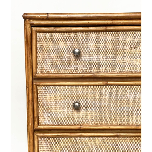 90 - BAMBOO CHEST, 94cm W x 45cm D x 91cm H, bamboo framed and cane panelled, with four long drawers.