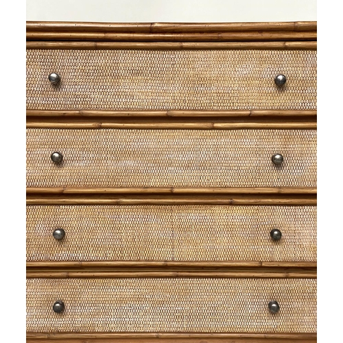 90 - BAMBOO CHEST, 94cm W x 45cm D x 91cm H, bamboo framed and cane panelled, with four long drawers.