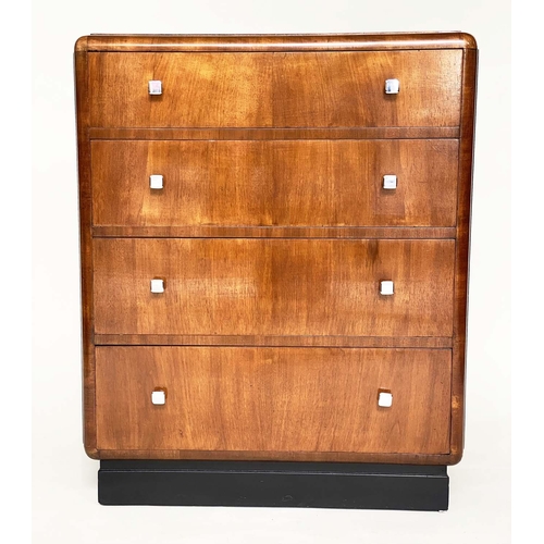 92 - ART DECO CHEST, 76cm W x 43cm D x 92cm H, figured walnut, with four drawers.