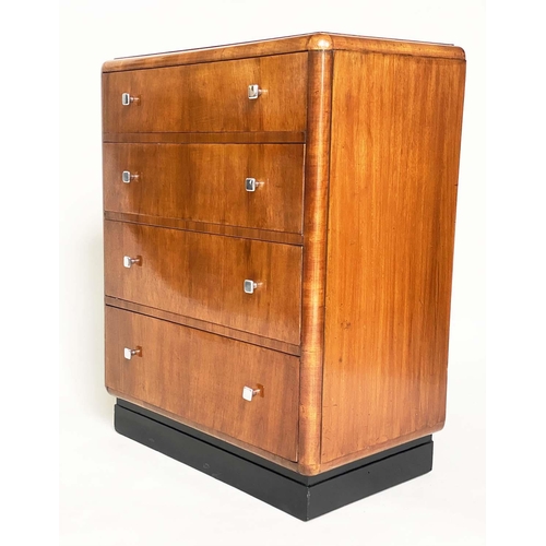 92 - ART DECO CHEST, 76cm W x 43cm D x 92cm H, figured walnut, with four drawers.