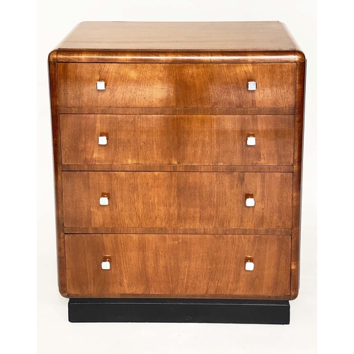 92 - ART DECO CHEST, 76cm W x 43cm D x 92cm H, figured walnut, with four drawers.