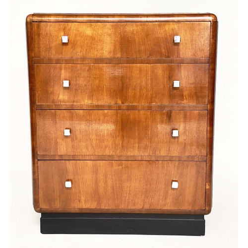 92 - ART DECO CHEST, 76cm W x 43cm D x 92cm H, figured walnut, with four drawers.