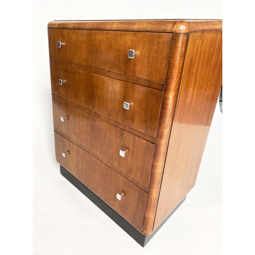 92 - ART DECO CHEST, 76cm W x 43cm D x 92cm H, figured walnut, with four drawers.