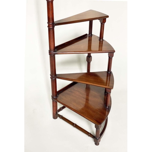 93 - LIBRARY STEPS, 156cm H, Georgian style mahogany, with four spiral tread steps and pole.