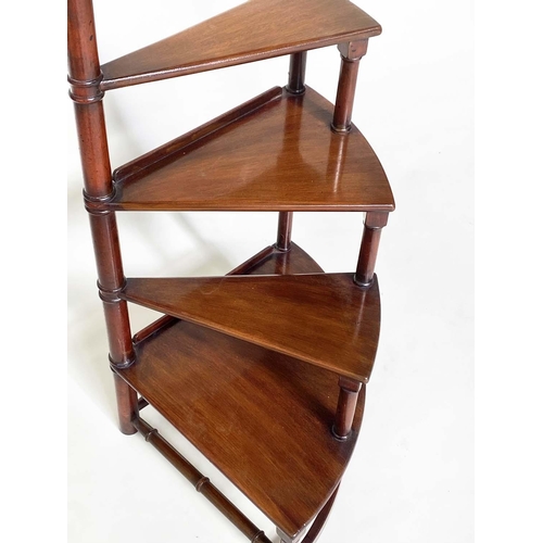 93 - LIBRARY STEPS, 156cm H, Georgian style mahogany, with four spiral tread steps and pole.