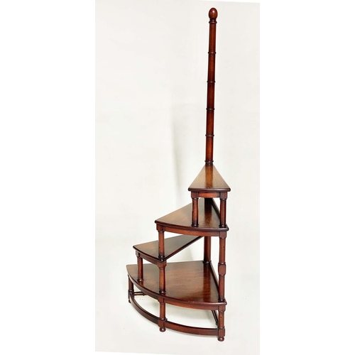 93 - LIBRARY STEPS, 156cm H, Georgian style mahogany, with four spiral tread steps and pole.