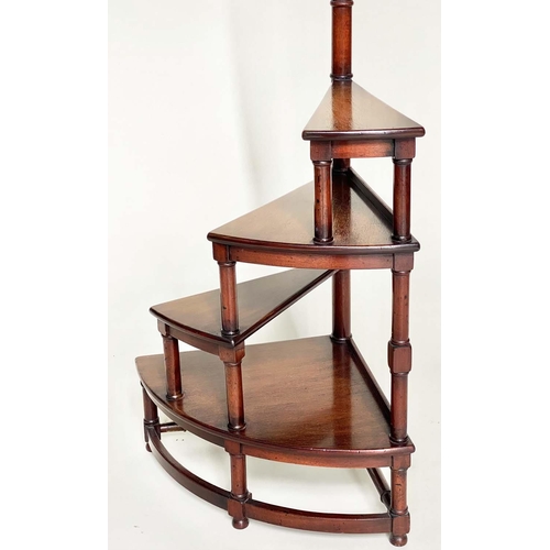 93 - LIBRARY STEPS, 156cm H, Georgian style mahogany, with four spiral tread steps and pole.