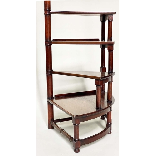 93 - LIBRARY STEPS, 156cm H, Georgian style mahogany, with four spiral tread steps and pole.