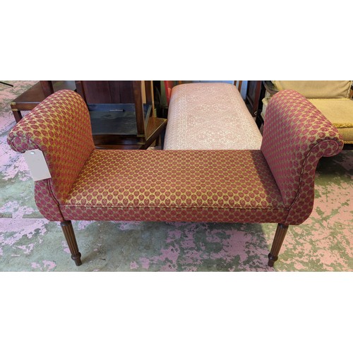 121 - WINDOW SEAT, 83cm H x 123cm W x 50cm D, Regency style, upholstered in patterned cut velvet.