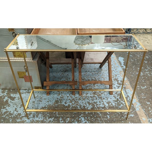 533 - CONSOLE TABLE, 107cm x 32cm x 81cm, 1960's French style, gilt metal, mirrored top.