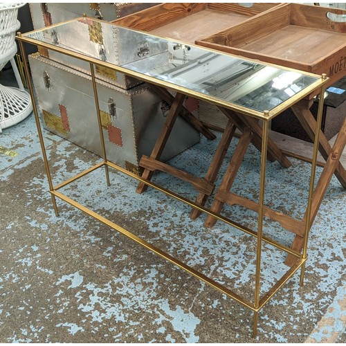 533 - CONSOLE TABLE, 107cm x 32cm x 81cm, 1960's French style, gilt metal, mirrored top.