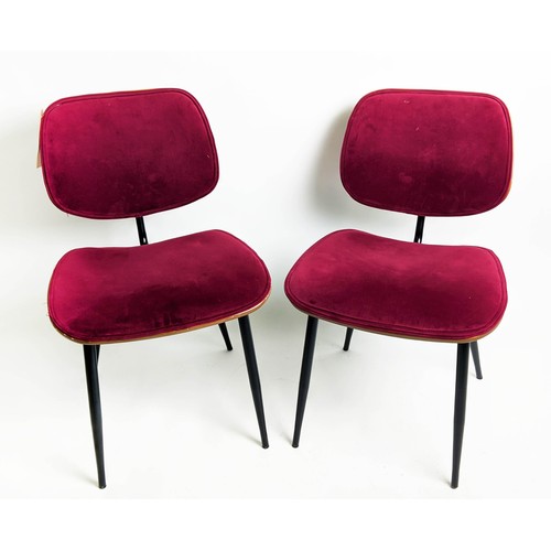 475 - DINING CHAIRS, a set of six, each 48cm x 80cm H, raspberry coloured seats. (6)