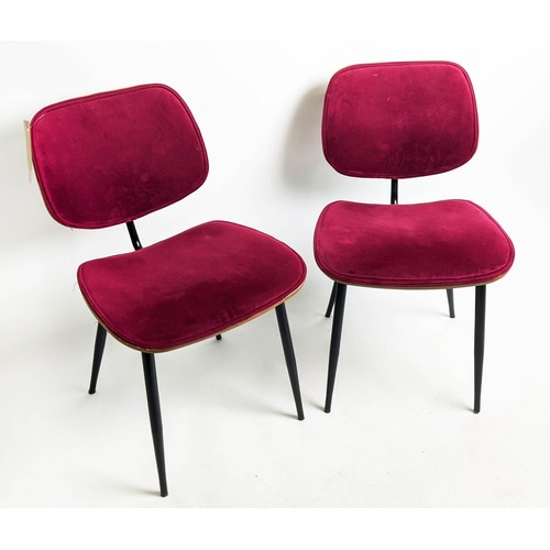 475 - DINING CHAIRS, a set of six, each 48cm x 80cm H, raspberry coloured seats. (6)