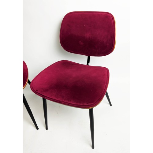 475 - DINING CHAIRS, a set of six, each 48cm x 80cm H, raspberry coloured seats. (6)