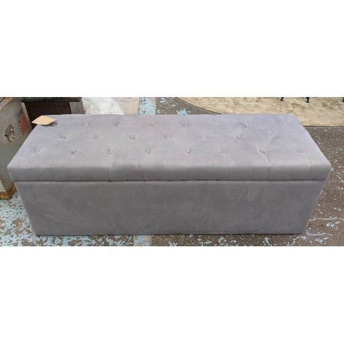 476 - OTTOMAN CHEST, 130cm x 45cm x 48cm H, rising buttoned lid, grey.