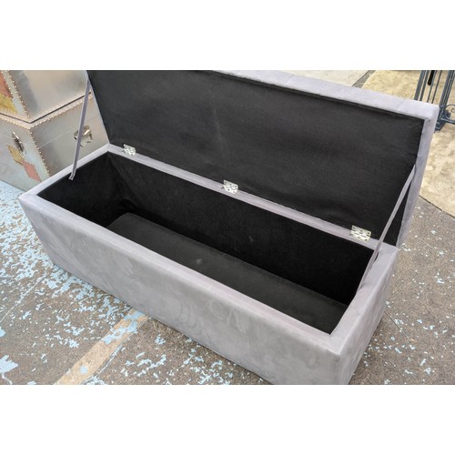 476 - OTTOMAN CHEST, 130cm x 45cm x 48cm H, rising buttoned lid, grey.