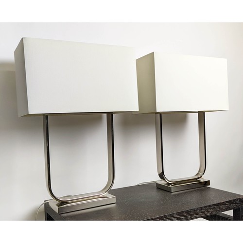 483 - TABLE LAMPS, a pair, metal, each 58cm H including shades. (2)