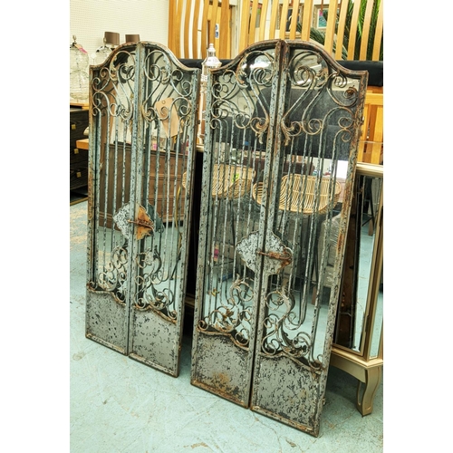 489 - ARCHITECTURAL WALL MIRRORS, a pair, each 53cm x 130cm H, behind a pair, gated design. (2)