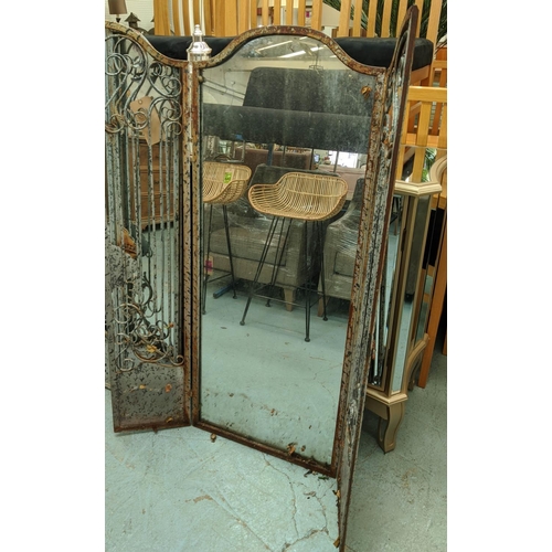 489 - ARCHITECTURAL WALL MIRRORS, a pair, each 53cm x 130cm H, behind a pair, gated design. (2)