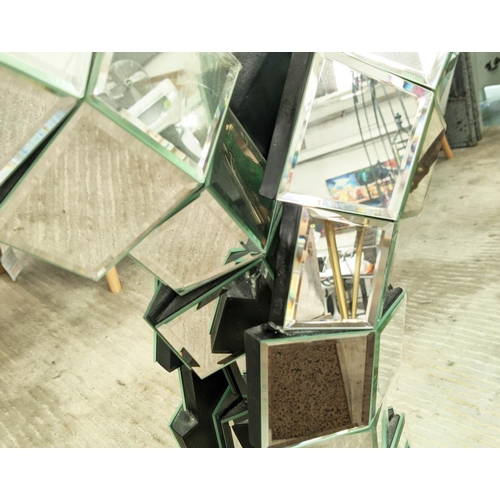 493 - WALL MIRRORS, a pair, 93cm segmented mirrored framed. (2)