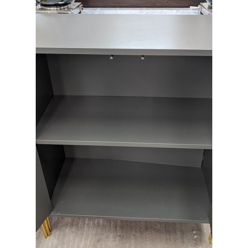 495 - SIDE CABINETS, a pair, 71cm x 88cm H x 35cm, grey finish on gilt metal supports. (2)