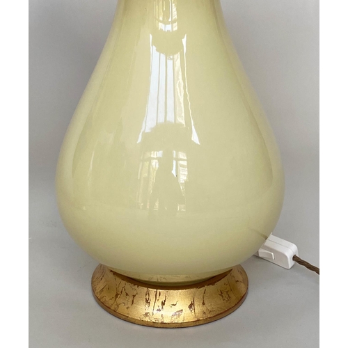 87 - LOUISA TABLE LAMPS, a pair, 78cm H, by Heathfield and Co., lemon yellow ceramic, vase form with gild... 