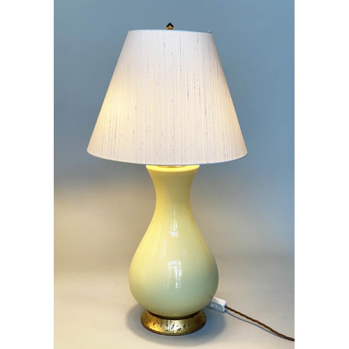 87 - LOUISA TABLE LAMPS, a pair, 78cm H, by Heathfield and Co., lemon yellow ceramic, vase form with gild... 