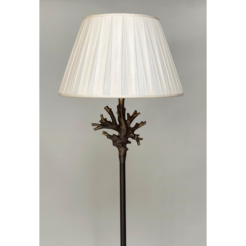 83 - CORAL STANDARD LAMP, Heathfield & Co bronze with twig detail and plated shade, 180cm H.