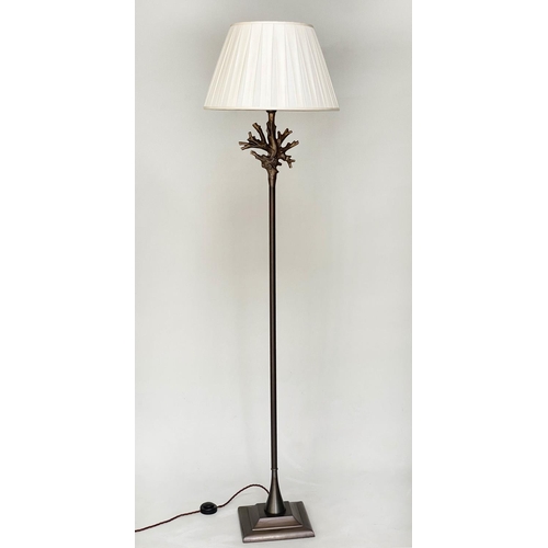 83 - CORAL STANDARD LAMP, Heathfield & Co bronze with twig detail and plated shade, 180cm H.