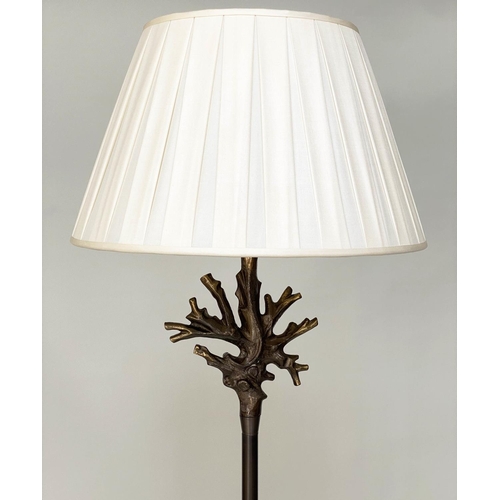 83 - CORAL STANDARD LAMP, Heathfield & Co bronze with twig detail and plated shade, 180cm H.