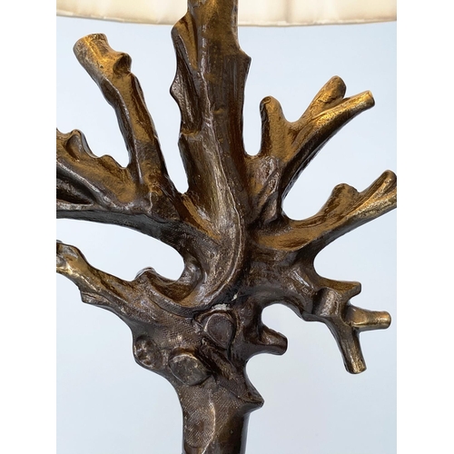 83 - CORAL STANDARD LAMP, Heathfield & Co bronze with twig detail and plated shade, 180cm H.