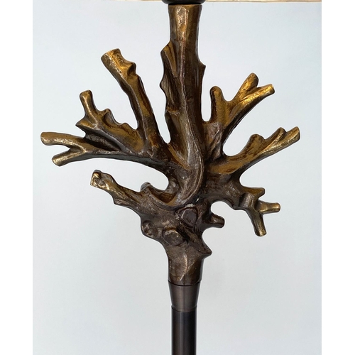 83 - CORAL STANDARD LAMP, Heathfield & Co bronze with twig detail and plated shade, 180cm H.