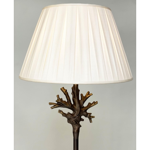 83 - CORAL STANDARD LAMP, Heathfield & Co bronze with twig detail and plated shade, 180cm H.