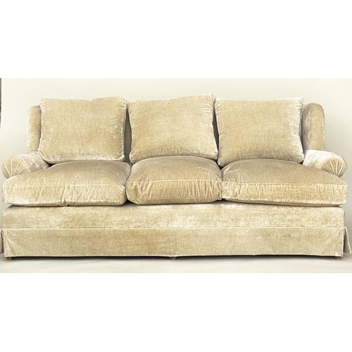 89 - 'DONGHIA CLASSIC' SOFA, 185cm W, with neutral velvet upholstery, feather filled cushions and rounded... 