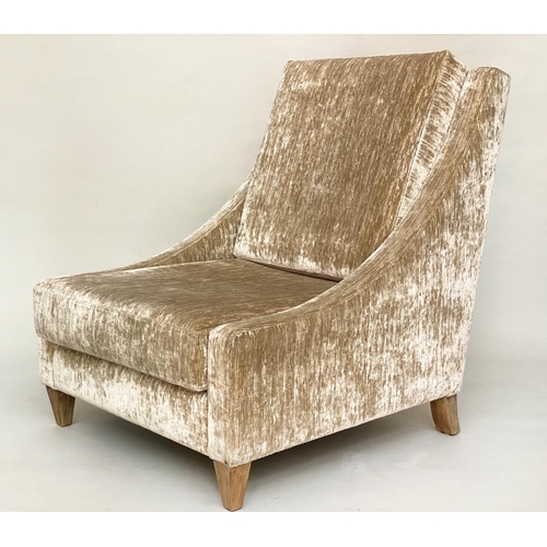 96 - ARMCHAIR, winged with sloping arms in neutral textured chenille velvet, 66cm W.